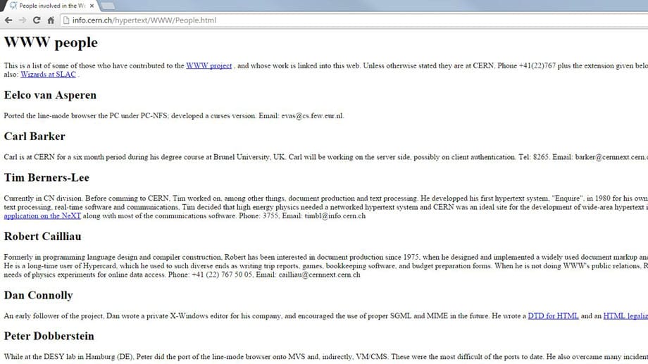 Screenshot der ersten Seite im World Wide Web.