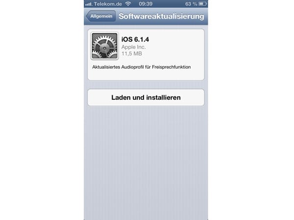Screenshot Softwareupdate iOS 6.4.1 von Apple