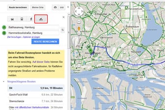Die Fahrradnavigation in Google Maps funktionert über das Radfahrer-Icon.