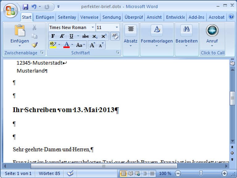 Word 2007 mit Musterbrief
