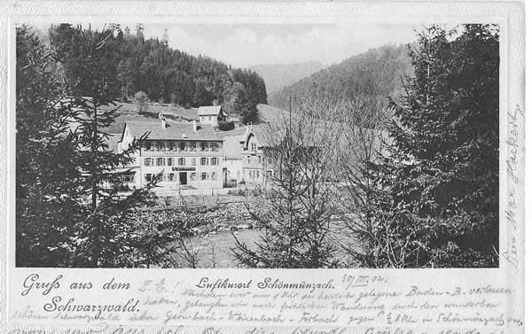 Postkarte von 1902, mit Wandergrüßen aus Schönmünzach.