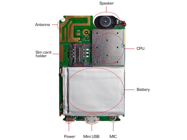 Micro-Phone Platine mit Batterie und CPU