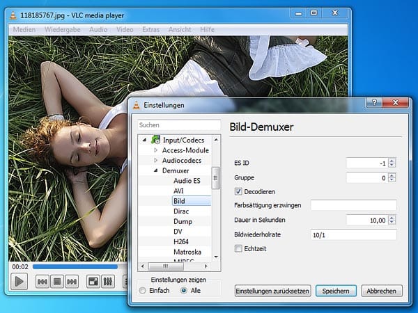 Bild-Demuxer im VLC Media Player