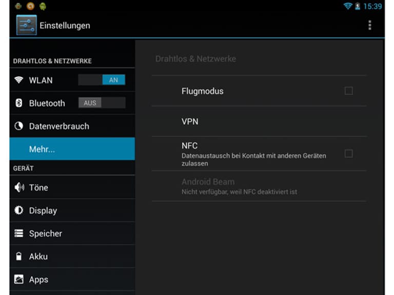 Screenshot Android: Flugmodus aktivieren