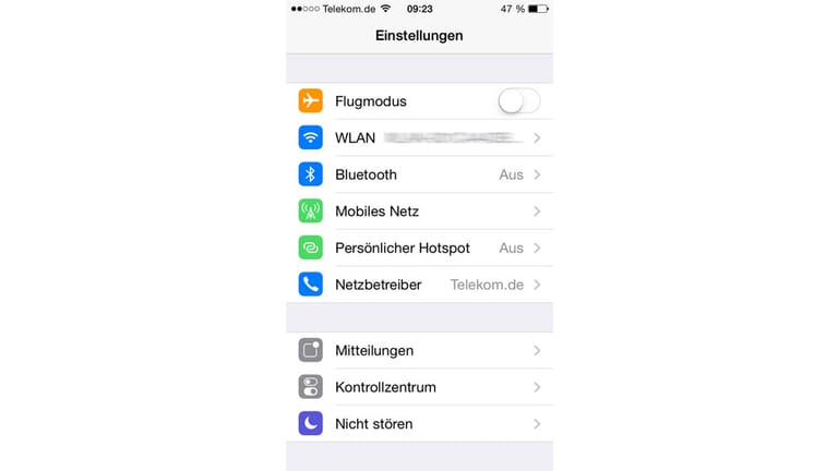 Screenshot iOS: Flugmodus aktivieren