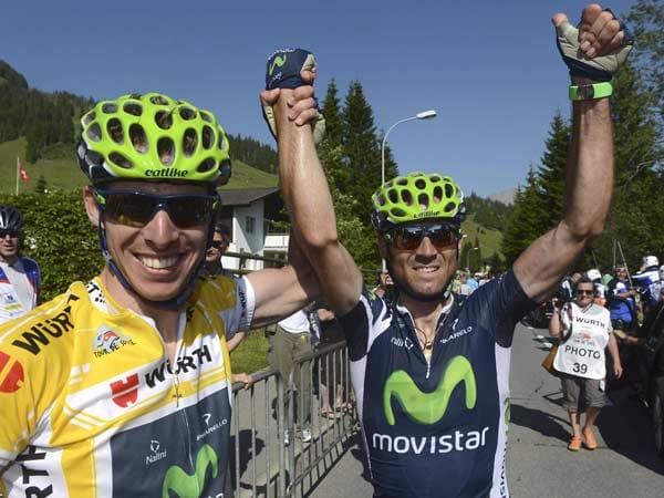 Doppelspitze: Der Portugiese Rui Costa (links), Sieger der Tour de Suisse 2013 samt zweier Tageserfolge, und Alejandro Valverde führen die spanische Mannschaft Movistar auch diesmal bei der Tour gemeinsam an. Vergangenes Jahr war Costa auf Gesamtrang 18 gelandet, sein spanischer Teamkamerad war zwar zwei Plätze schlechter, gewann dafür aber die 17. Etappe. Da heißt das Motto: auf ein Neues.