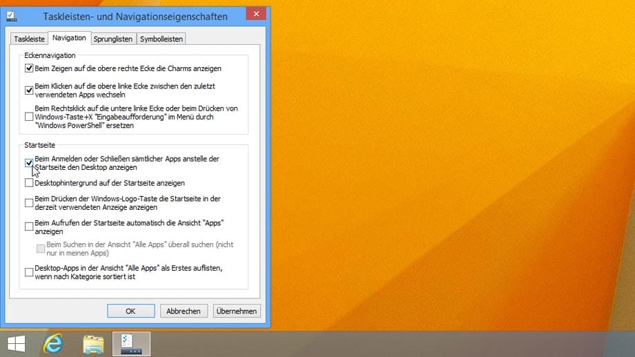 Navigations-Menü von Windows 8.1