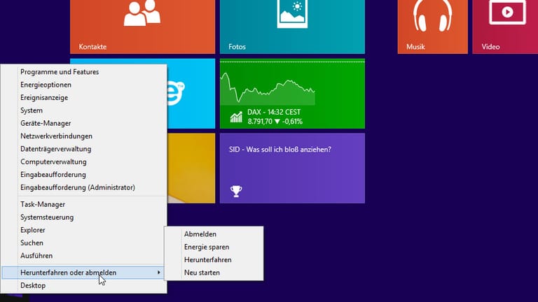 Mini-Startmenü von Windows 8.1