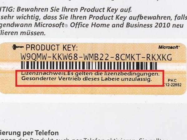 Fälschung Microsoft Office Product Key Card.