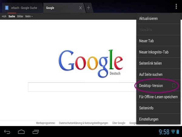Android-Browser: Desktop-Version