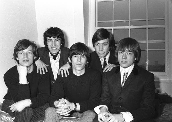 Die Rolling Stones im Jahre 1960 zu Beginn ihrer Karriere (von rechts nach links): Mick Jagger, Bill Wyman , Keith Richards , Charlie Watts und Brian Jones.