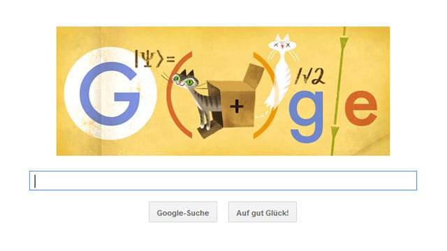 Das Google Doodle für Erwin Schrödinger dreht sich natürlich um Schrödingers Katze.