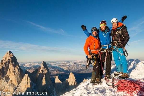 Stephan Siegrist, Thomas Huber und Dani Arnold auf dem Cerro Torre.