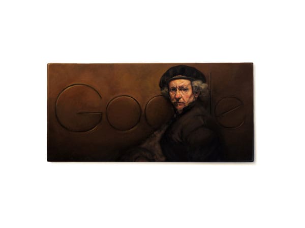 Eine abgewandelte Grafik zeigt das Google-Logo in Rembrandts Selbstporträt von 1659. Der berühmte niederländische Künstler hatte am 15. Juli 2013 Geburtstag.Zum Artikel Rembrandt van Rijn wäre heute 407 geworden: Google Doodle gratuliert
