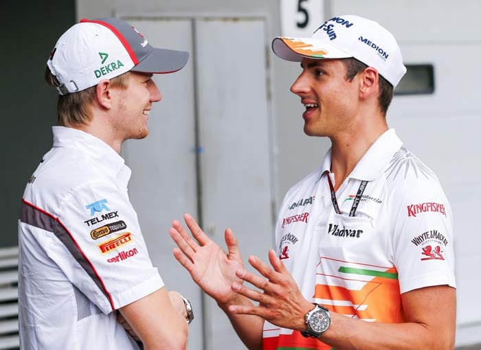 Deutsche F1-Piloten im Gespräch: Nico Hülkenberg (li.) und Adrian Sutil.