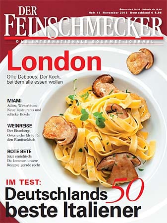Das Gourmet-Magazin "Der Feinschmecker" hat für seine Novemberausgabe Pasta und Risotti von Sylt bis zum Bodensee getestet, um die besten italienischen Restaurants des Landes zu ermitteln. Die gesamten 50 Favoriten erscheinen im November-Heft.