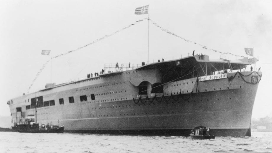 "Graf Zeppelin" - der einzige deutsche Flugzeugträger. Das Riesenschiff lief vor 75 Jahren in Kiel vom Stapel.