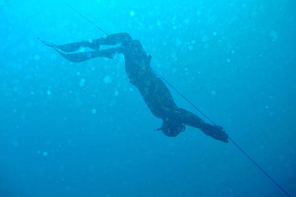 Roberto Reyes beim Freitauchen in 20 Metern Tiefe.