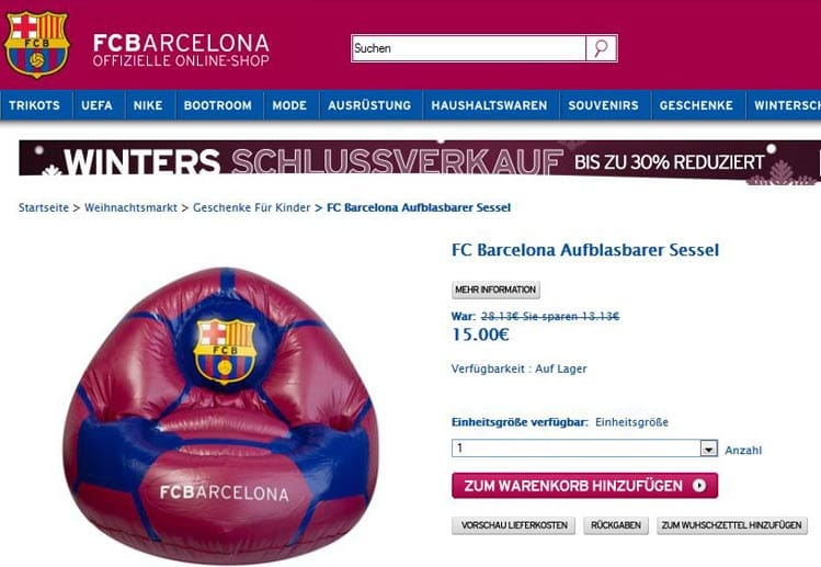 Einfach mal zurücklehnen und in aller Ruhe das Spiel genießen. Für alle Fans, die nicht im Stadion sein können, dürfte der FC-Barcelona-Sessel eine echte Alternative sein.