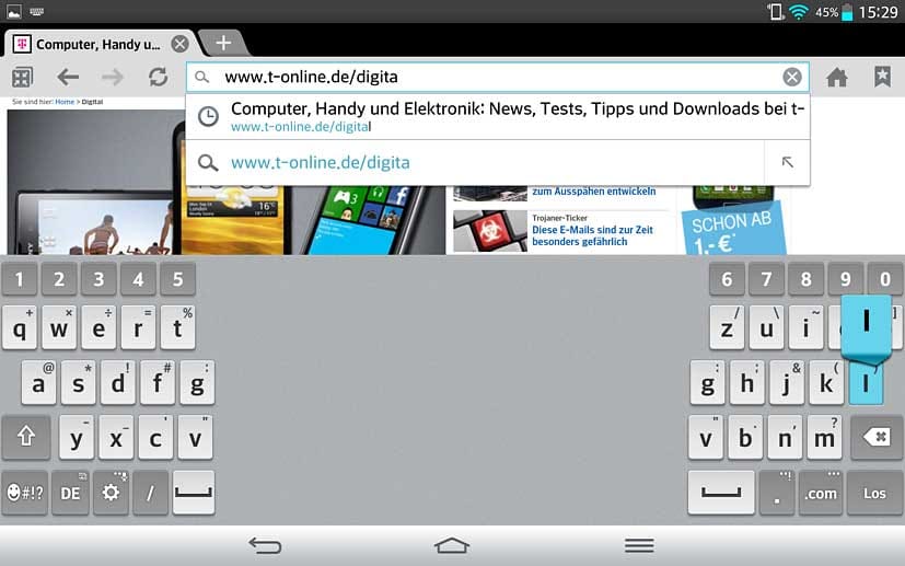 Wie beim iPad lässt sich beim LG G Pad 8.3 die Tastatur zweiteilen.