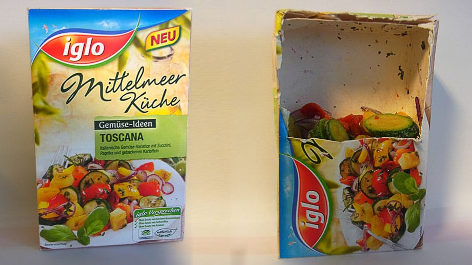 Die Packung des neuen Iglo Produkts "Mittelmeer Küche" bleibt halb leer.