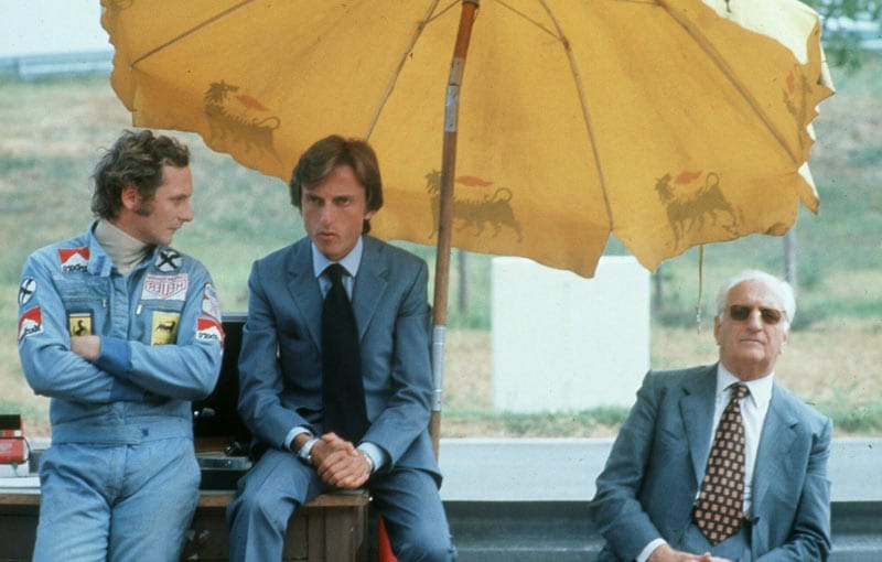 Drei ganz Große auf einem Bild: Niki Lauda (li.), Luca di Montezemolo (Mi.) und Enzo Ferrari.