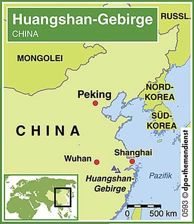 China-Karte: Lage des Huangshan-Gebirges.