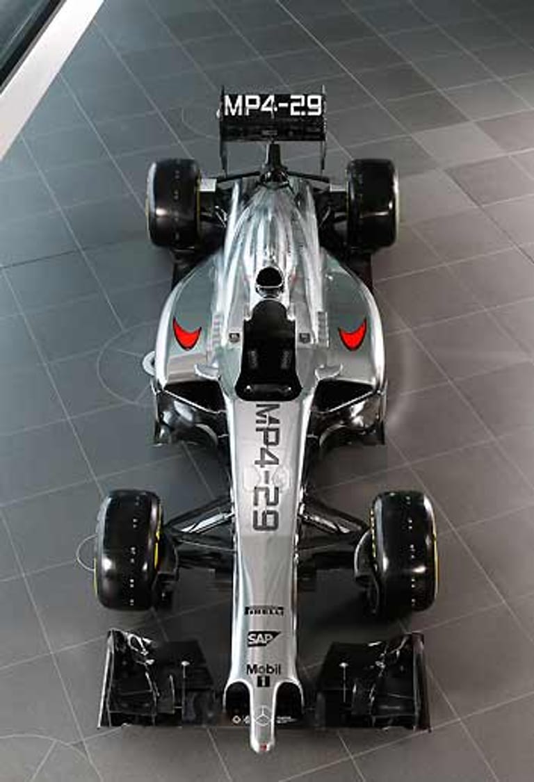 Der neue McLaren-Renner von oben. Die "Rüsselnase" ragt weit über die Front hinaus.