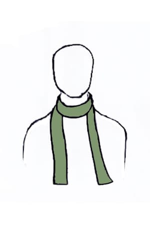 Einmal um den Hals gewickelt lassen sich schmale Seidenschals und dünne Wollschals tragen.