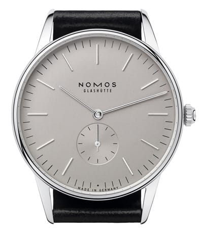 Platz Eins in der Kategorie A: Die Orion 38 Grau von Nomos Glashütte. Der Hersteller ist bekannt für filigrane und flache Uhren.