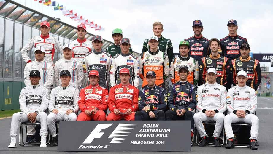 Vor dem Rennen posieren die Formel-1-Piloten 2014 für das obligatorische Gruppenfoto.