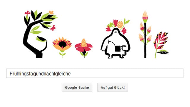 Google begrüßt den Frühling mit einem Doodle zur Frühlingstagundnachtgleiche.