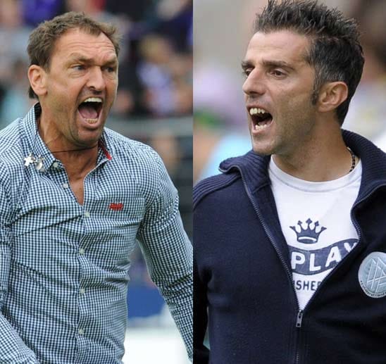 Auch in der 2. Bundesliga kann es ganz schön knallen. So geschehen zwischen "Pele" Wollitz (li.) und Thomas Oral. Nach einem intensiven Spiel zwischen Wollitz' Osnabrückern und Orals FSV Frankfurt, schrie der extrovertierte Wollitz in Richtung seines Kollegen: "Was ist denn das für'n Wichser?" Oral antwortete nüchtern: "Das hat mit Fairplay nichts zu tun." Auch in der 2. Bundesliga kann es ganz schön knallen. So geschehen zwischen "Pele" Wollitz (li.) und Thomas Oral. Nach einem intensiven Spiel zwischen Wollitz' Osnabrückern und Orals FSV Frankfurt, schrie der extrovertierte Wollitz in Richtung seines Kollegen: "Was ist denn das für'n Wichser?" Oral antwortete nüchtern: "Das hat mit Fairplay nichts zu tun."