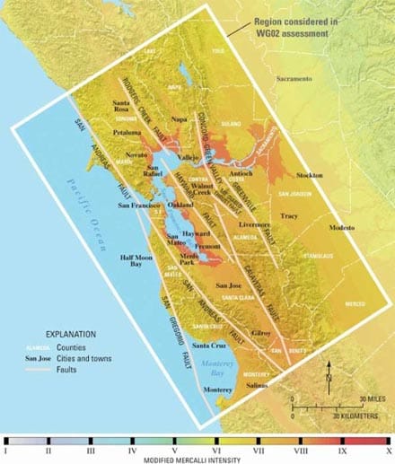 Die Karte zeigt die großen Verwerfungen, die Nordkalifornien durchziehen - ein zersplittertes Stück Land.