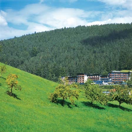 Ein Blick auf das Hotel im Schwarzwald. Wohlfahrt arbeitet hier und setzt auf eine naturbelassene Küche mit vielen Kräutern und Obst.