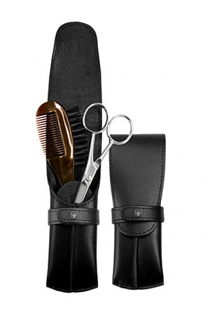 Das Bartpflege-Set Dovo/Merkur kommt im eleganten Lederetui und kostet 78,95 Euro über DergepflegteMann.de.