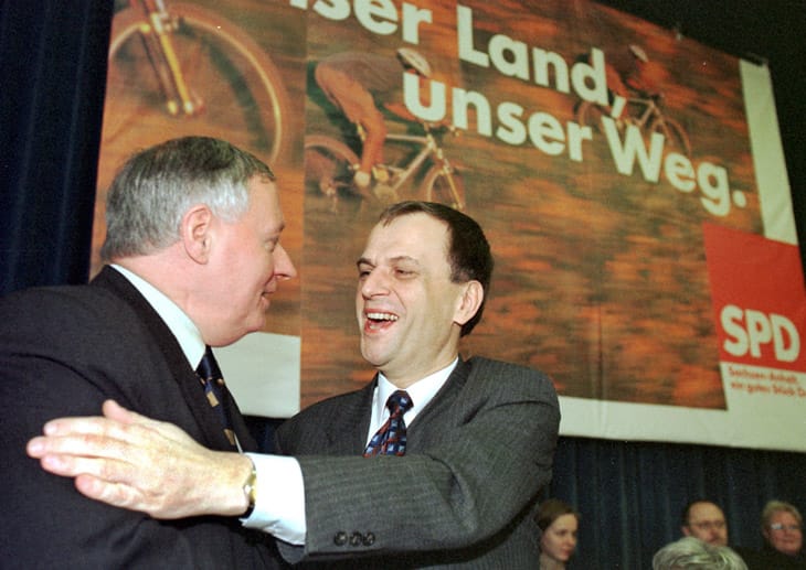 Höppner 1998 mit dem damaligen SPD-Bundesvorsitzenden Oskar Lafontaine.