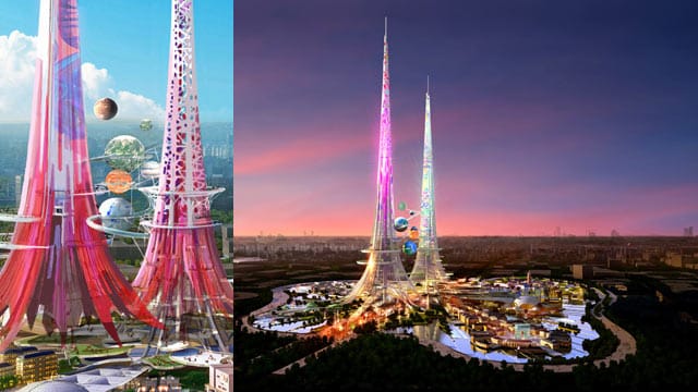 Pink und riesig: Die "Phoenix Towers" im chinesischen Wuhan sollen einen Kilometer in den Himmel ragen