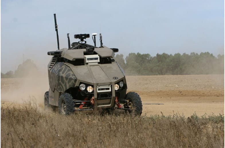 "Guardium": Der Roboter wird seit einigen Jahren von Israels Militär an der Grenze zum Gaza-Streifen eingesetzt. Er ist unbewaffnet, kann aber auch mit Waffen ausgerüstet werden.