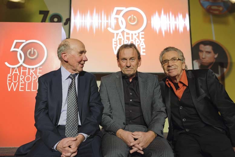 Manfred Sexauer im Jahr 2014 mit Axel Buchholz (links), dem ehemaligen Chefredakteur des Saarländischen Rundfunks, und Günter Zettl (Mitte).