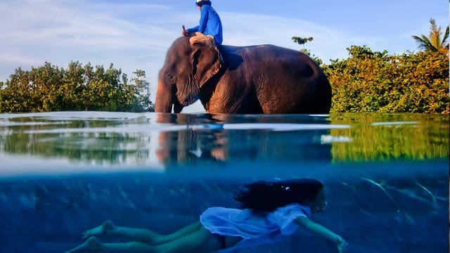 Diese Reisefotos sind preisgekrönt und erhielt den Award des "Travel Photographer of the Year". Dieses Bild von Justin Mott (USA) zeigt ein Mädchen, das in Phuket scheinbar unter einem Elefanten hindurch taucht.