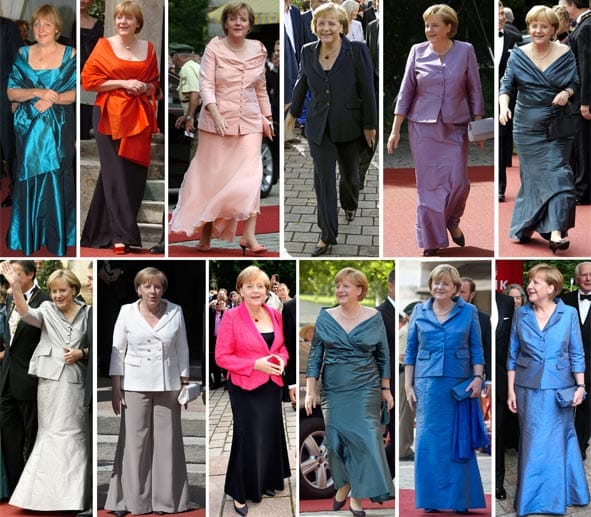 Hier noch einmal alle Merkel-Outfits der vergangenen Jahre im Überblick: oben von 2003 bis 2008, unten von 2009 bis 2014.