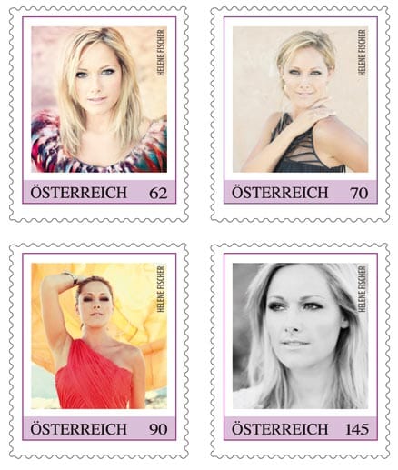 Ab dem 10. September gibt es in Österreich acht Briefmarken mit Helene Fischers Konterfei zu kaufen.