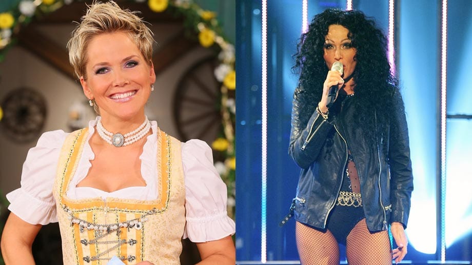 Kaum wiederzuerkennen: Inka Bause steckt in dem Cher-Outfit. So trat sie in der ARD-Samstagabendshow "Sing wie dein Star" auf.