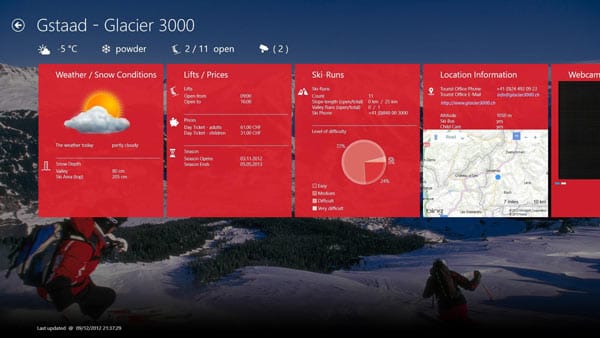 Der Snow Report MySwitzerland bietet die ganze Schweiz in einer App. Von Webcams über Pistenpläne, Schneehöhen und Wetterprognosen bis hin zur Angabe offener Liftanlagen: Mit der leicht bedienbaren App können sich Schweiz-Urlauber rasch ein Bild über ihr Wintersportgebiet machen.