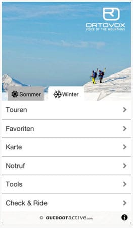 "Ortovox" bietet eine richtig gute Anwendung, die mit topographischen Karten im Maßstab 1:25.000, Tourentipps, Hangneigungs- und Höhenmesser, einem umfassenden Lawinenglossar, Schneehöhen und etlichem mehr überzeugt. Für zusätzliche Orientierung sorgt nicht nur der Kompass, sondern auch eine Funktion, die die umliegenden Berge identifiziert. Gratis für iOS und Android im iTunes-Store, bei Google Play und unter www.ortovox.de.