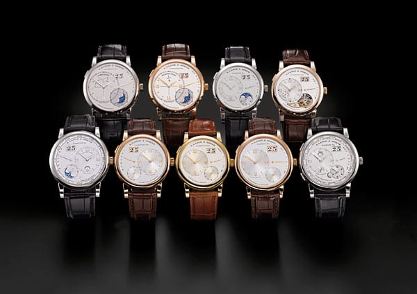 Schon kurze Zeit später avancierte A. Lange & Söhne zum führenden Uhrenhersteller in Deutschland. Dazu trugen auch Innovationen wie das große Panoramadatum bei der Lange 1 bei. Das Bild zeigt ausgewählte Mitglieder der "Lange 1"-Familie aus den Jahren 1994 bis 2012.