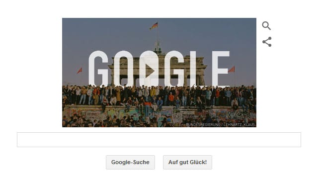 Das Google Doodle erinnert an den Fall der Berliner Mauer am 09. November 1989.