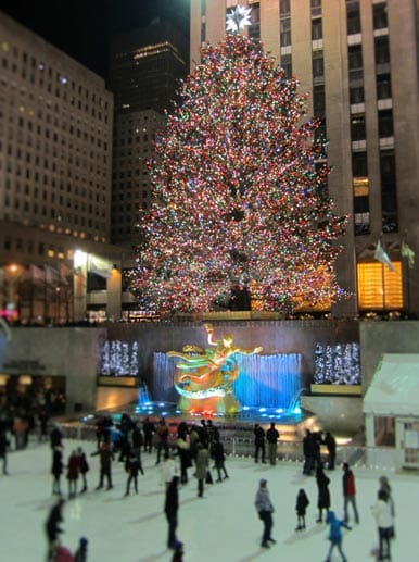 Es wird wieder ein unvorstellbares Medienspektakel, wenn am 3. Dezember New Yorks Bürgermeister Bill di Blasio auf dem Rockefeller Plaza das feierliche Christmas Tree Lighting vornimmt. Der bis zu 27 Meter hohe Baum, meist eine norwegische Fichte, ist mit rund 30000 Lichtern und einem Stern mit 25000 Kristallen dekoriert - ein umwerfender Anblick.