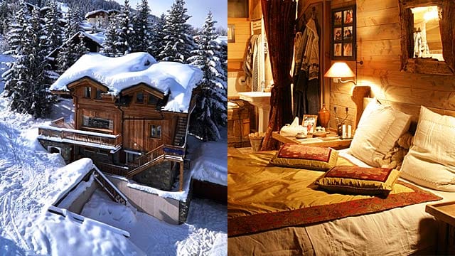 Ein Ferienhaus im alpinen Stil ist das "Chalet Le Coq Noir" in Courchevel, Frankreich - inklusive schönem Blick auf die Französischen Alpen.